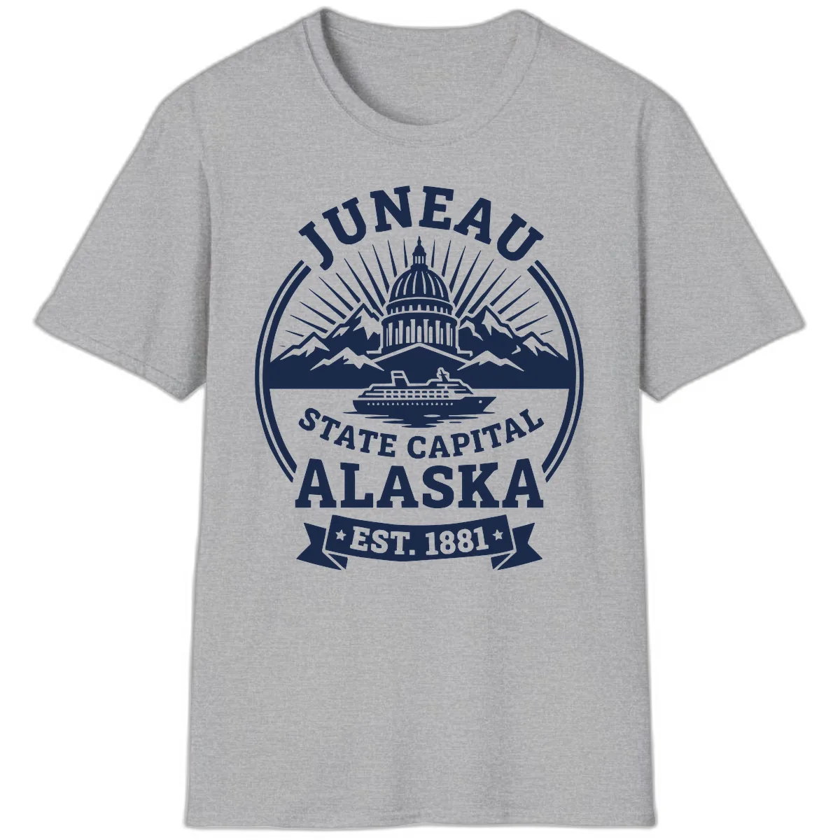 Juneau State Capital Alaska Cruise Badge T-Shirt in Sport Grey