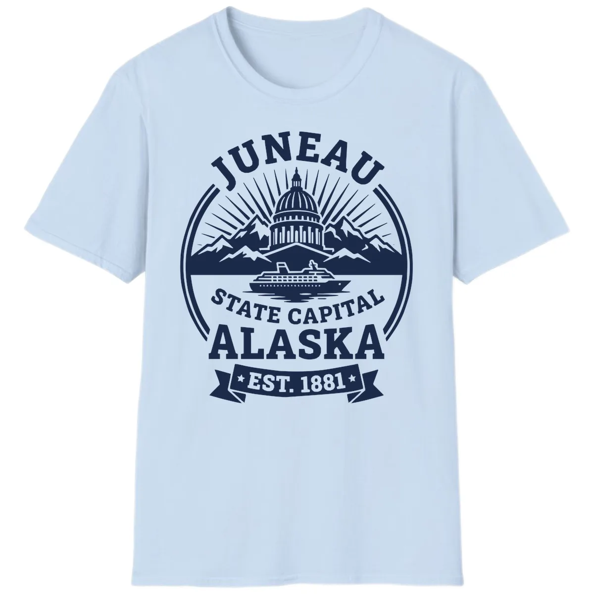 Juneau State Capital Alaska Cruise Badge T-Shirt in Light Blue