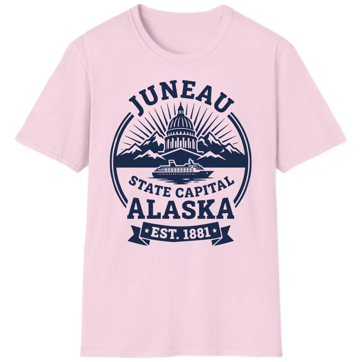 Juneau State Capital Alaska Cruise Badge T-Shirt in Light Pink