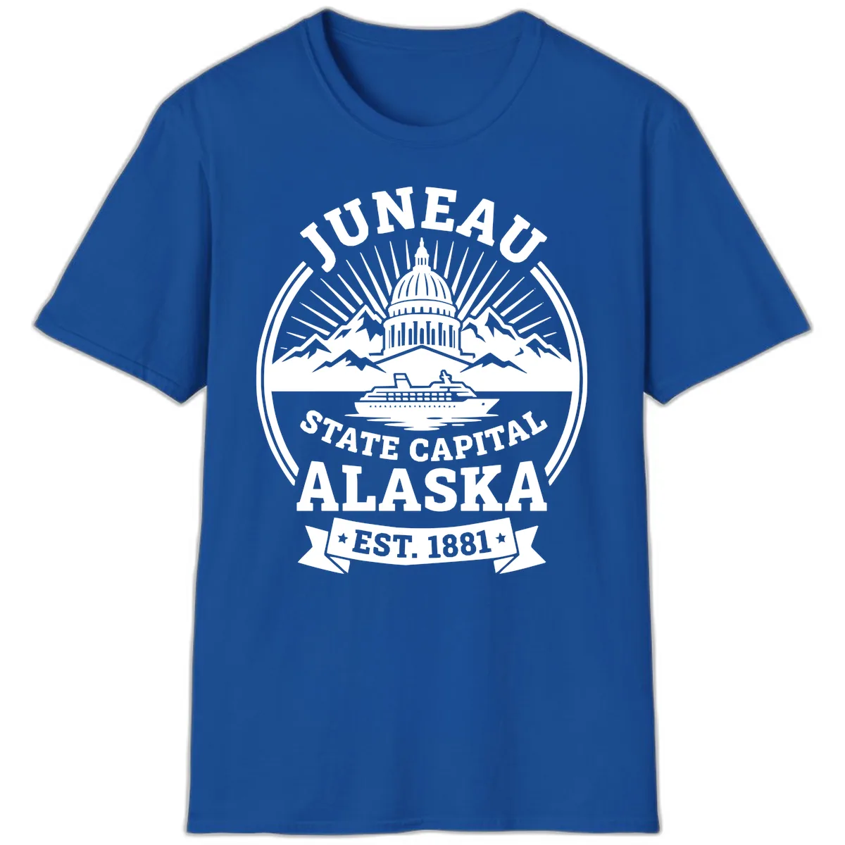 Juneau State Capital Alaska Cruise Badge T-Shirt in Royal
