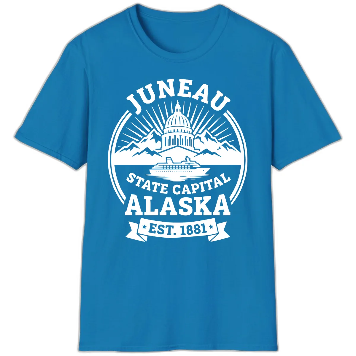 Juneau State Capital Alaska Cruise Badge T-Shirt in Sapphire