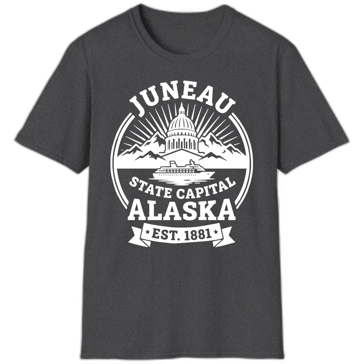 Juneau State Capital Alaska Cruise Badge T-Shirt in Dark Heather
