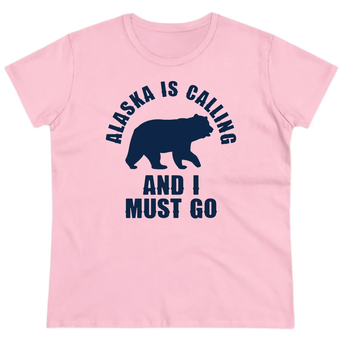 Alaska Is Calling And I Must Go Ladies Tee in Light Pink