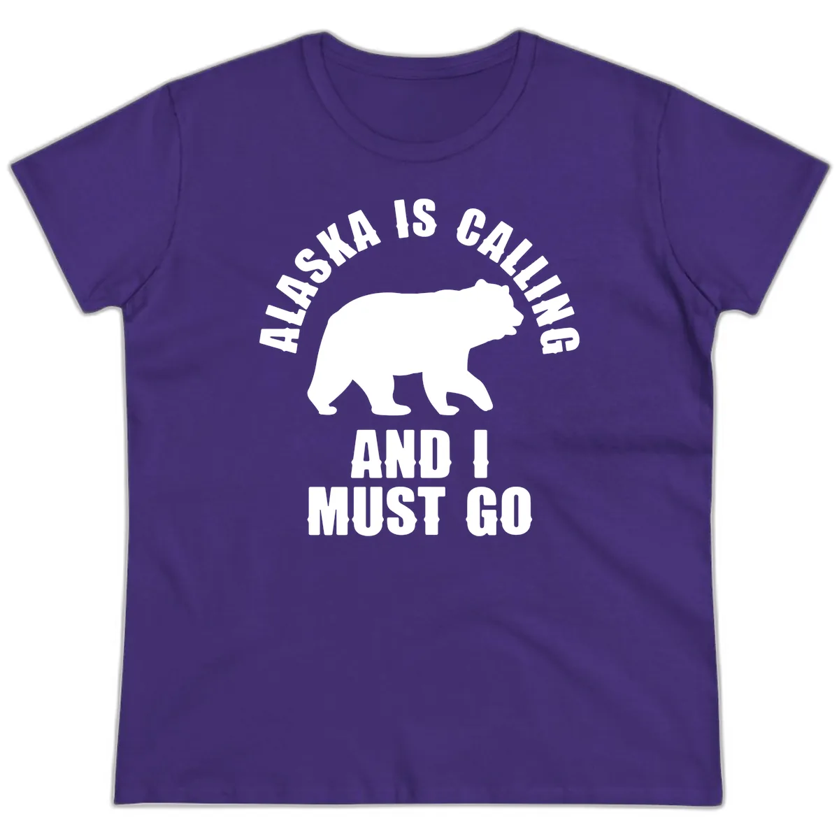 Alaska Is Calling And I Must Go Ladies Tee in Purple