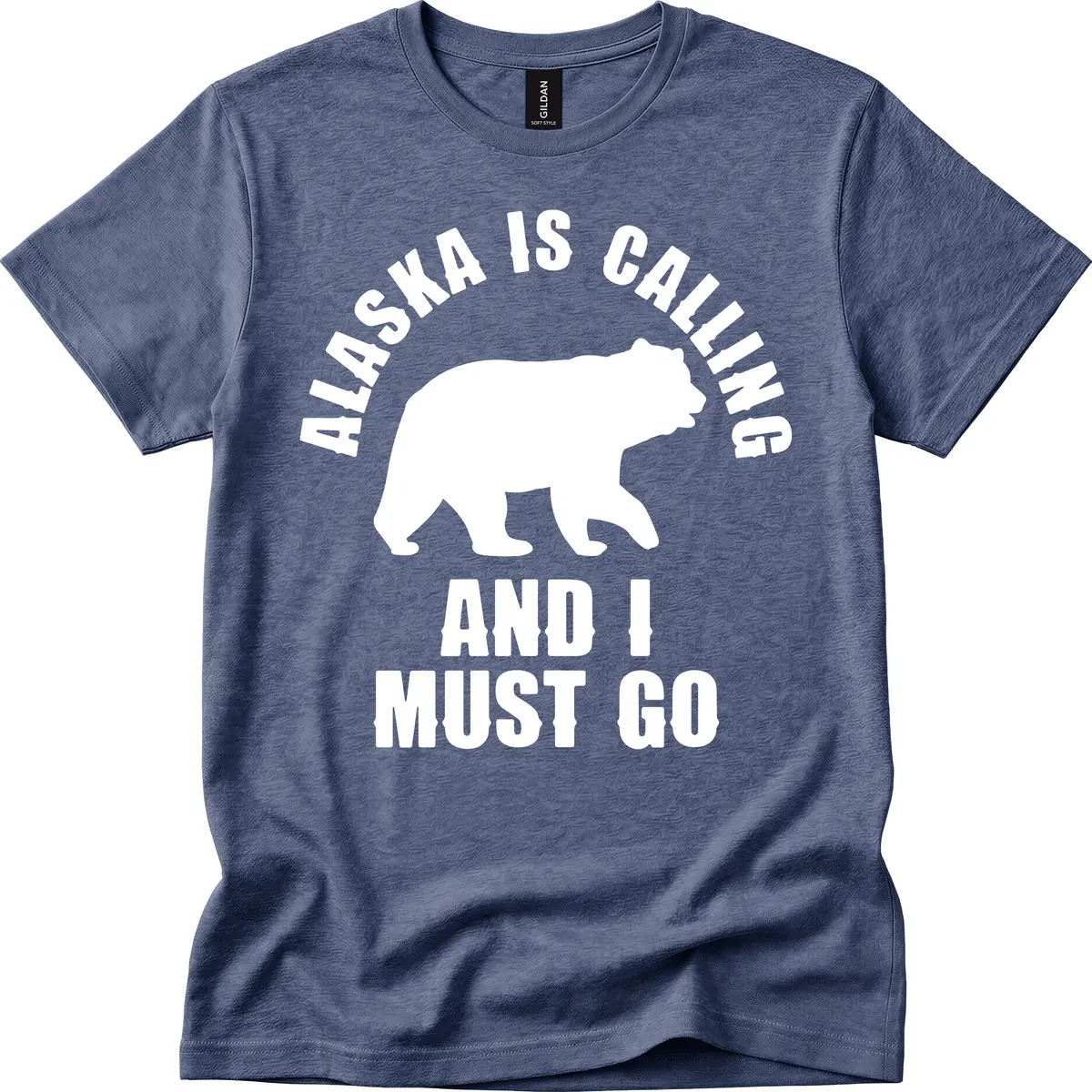 Alaska Is Calling And I Must Go T-Shirt in Heather Navy