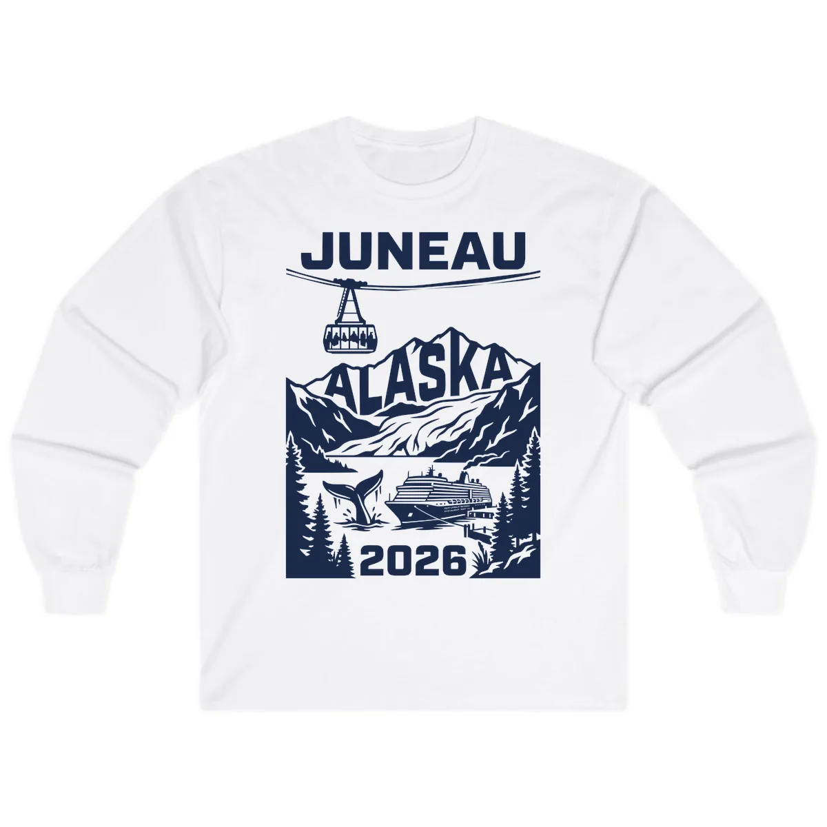 Alaska Cruise Adventure Design Long Sleeve in White