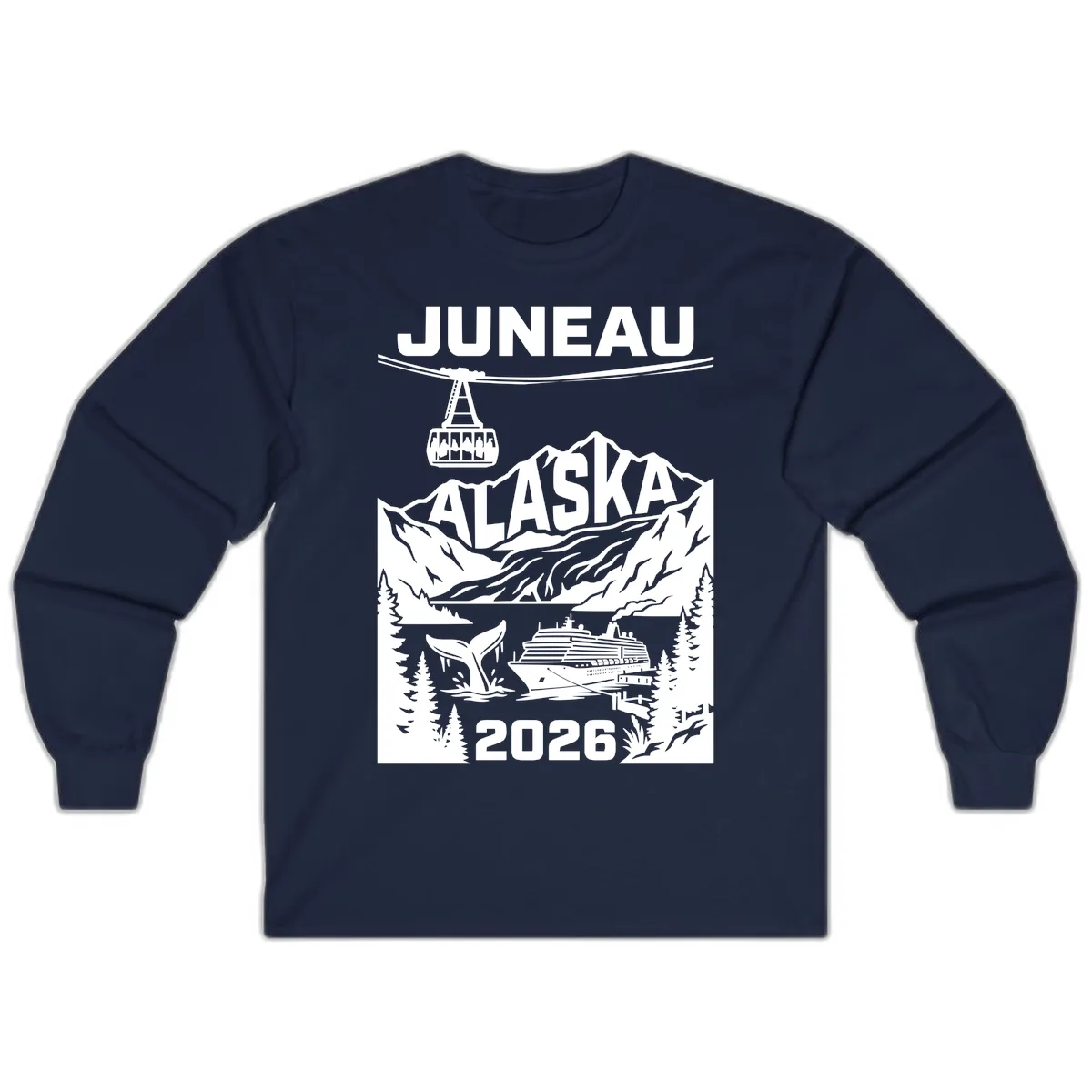 Alaska Cruise Adventure Design Long Sleeve in Navy