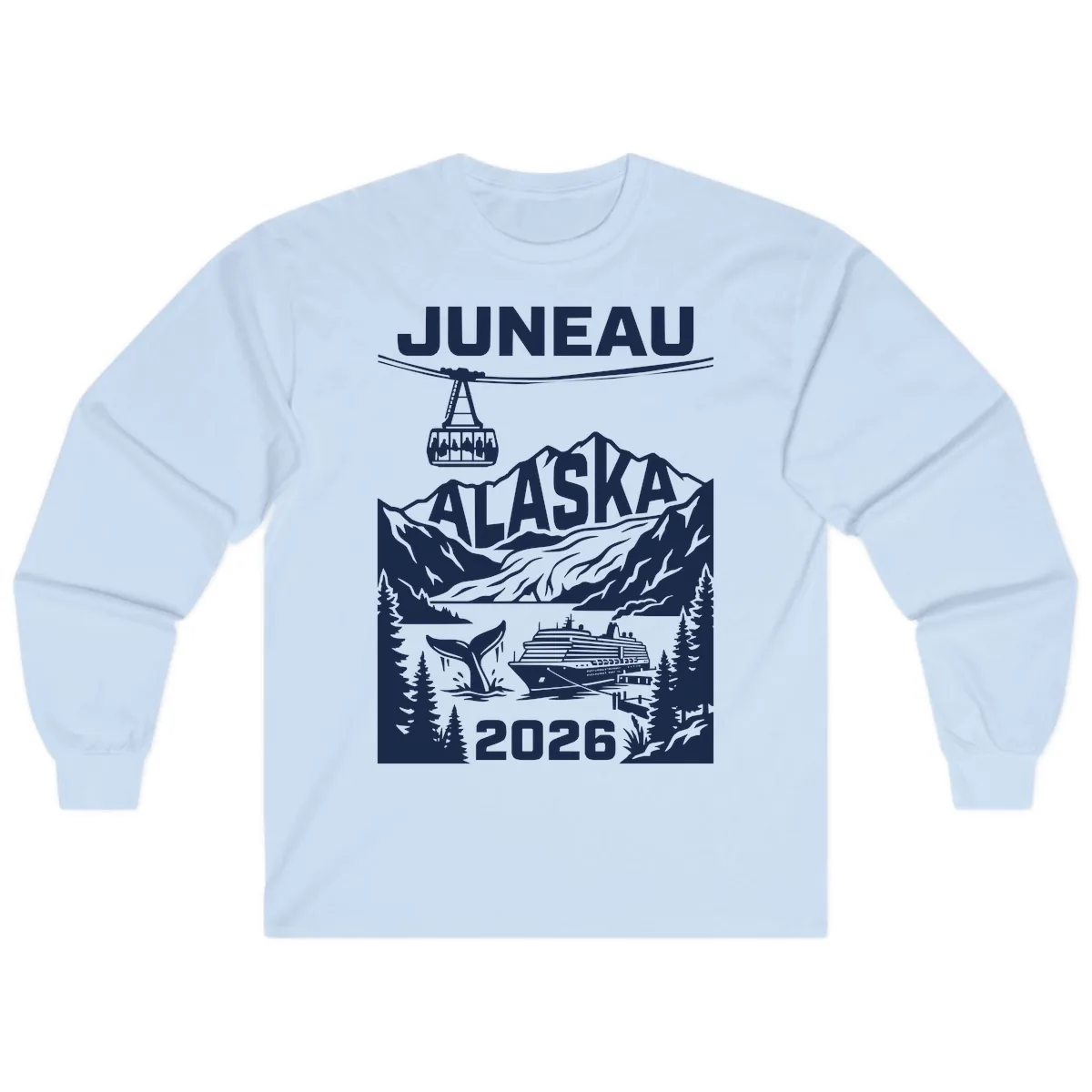 Alaska Cruise Adventure Design Long Sleeve in Light Blue