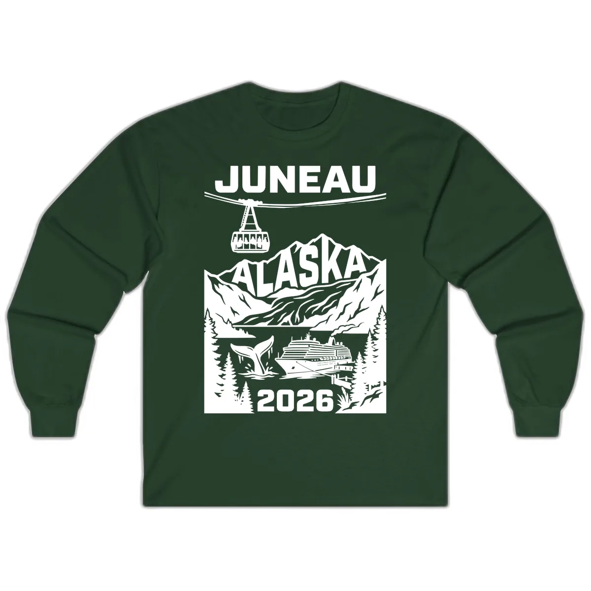 Alaska Cruise Adventure Design Long Sleeve in Forest Green