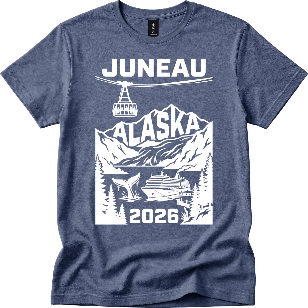 Alaska Cruise Adventure Design T-Shirt in Heather Navy
