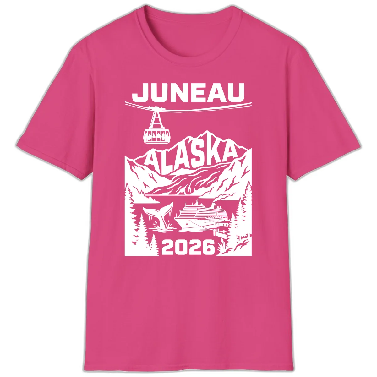 Alaska Cruise Adventure Design T-Shirt in Heliconia