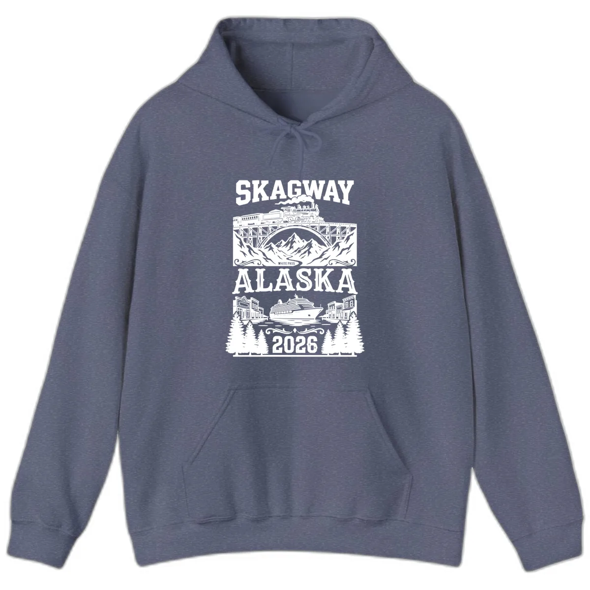 Skagway Alaska 2026 Cruise Adventure Hoodie in Heather Navy