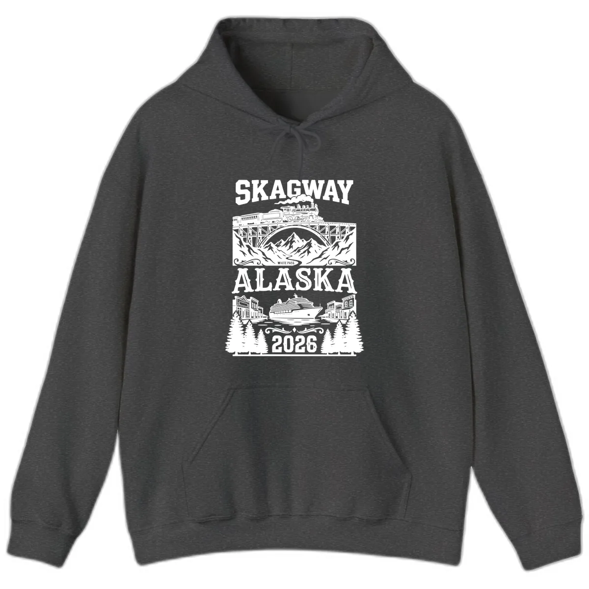 Skagway Alaska 2026 Cruise Adventure Hoodie in Dark Heather