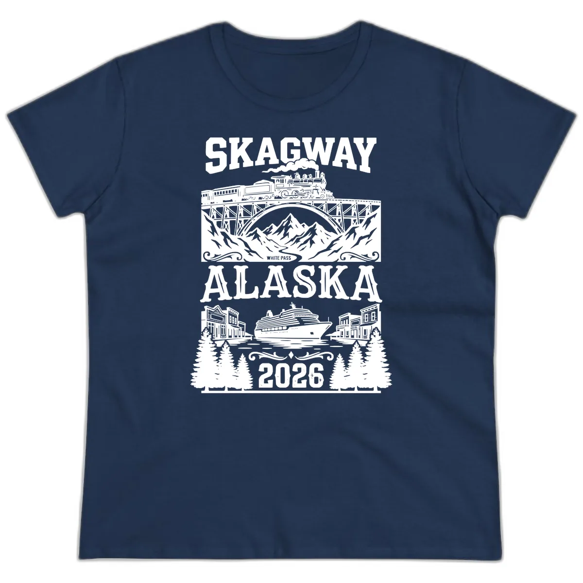 Skagway Alaska 2026 Cruise Adventure Ladies Tee in Navy