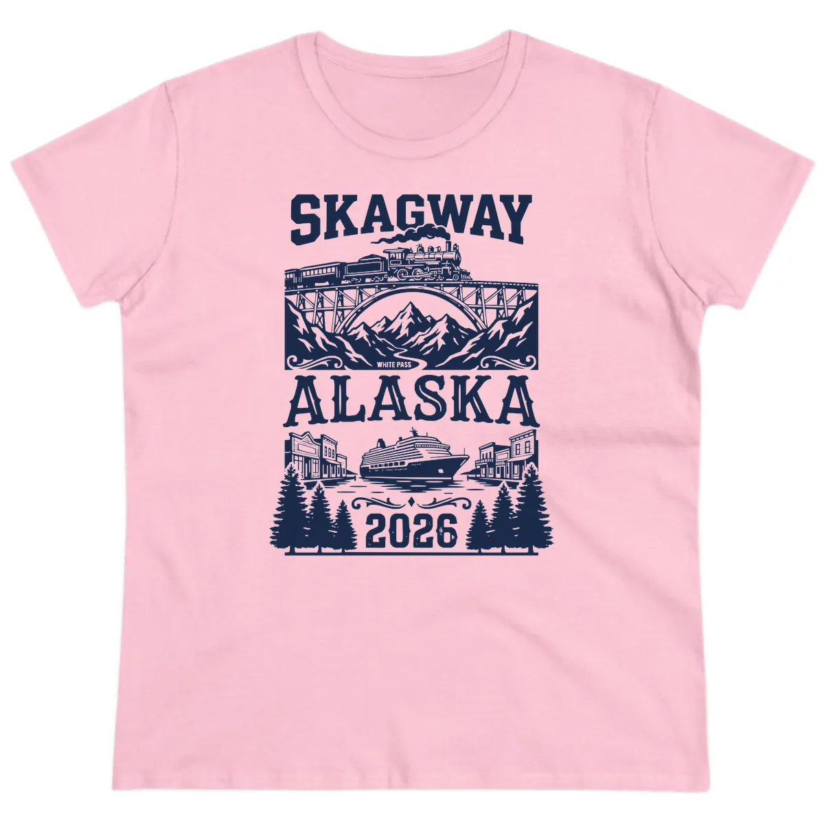 Skagway Alaska 2026 Cruise Adventure Ladies Tee in Light Pink