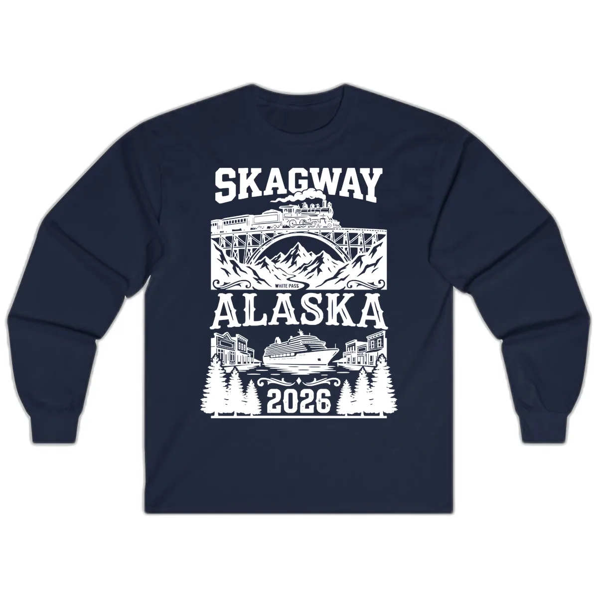 Skagway Alaska 2026 Cruise Adventure Long Sleeve in Navy