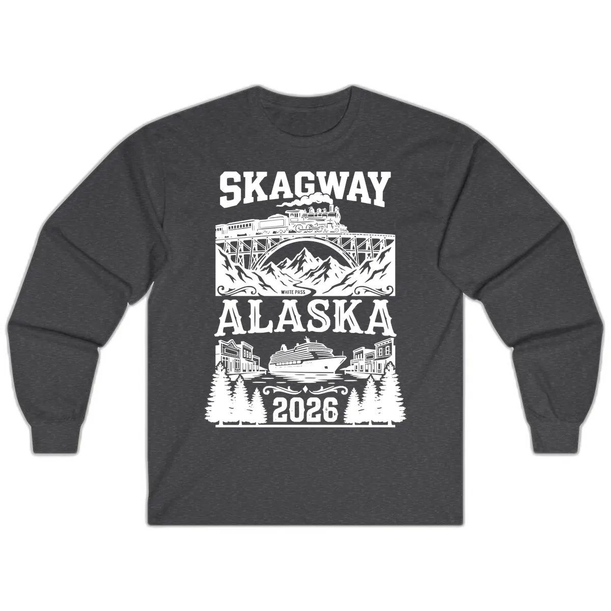 Skagway Alaska 2026 Cruise Adventure Long Sleeve in Dark Heather