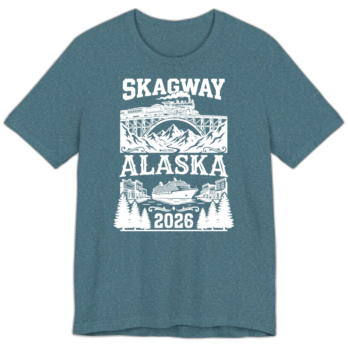 Skagway Alaska 2026 Cruise Adventure Premium T-Shirt in Heather Deep Teal