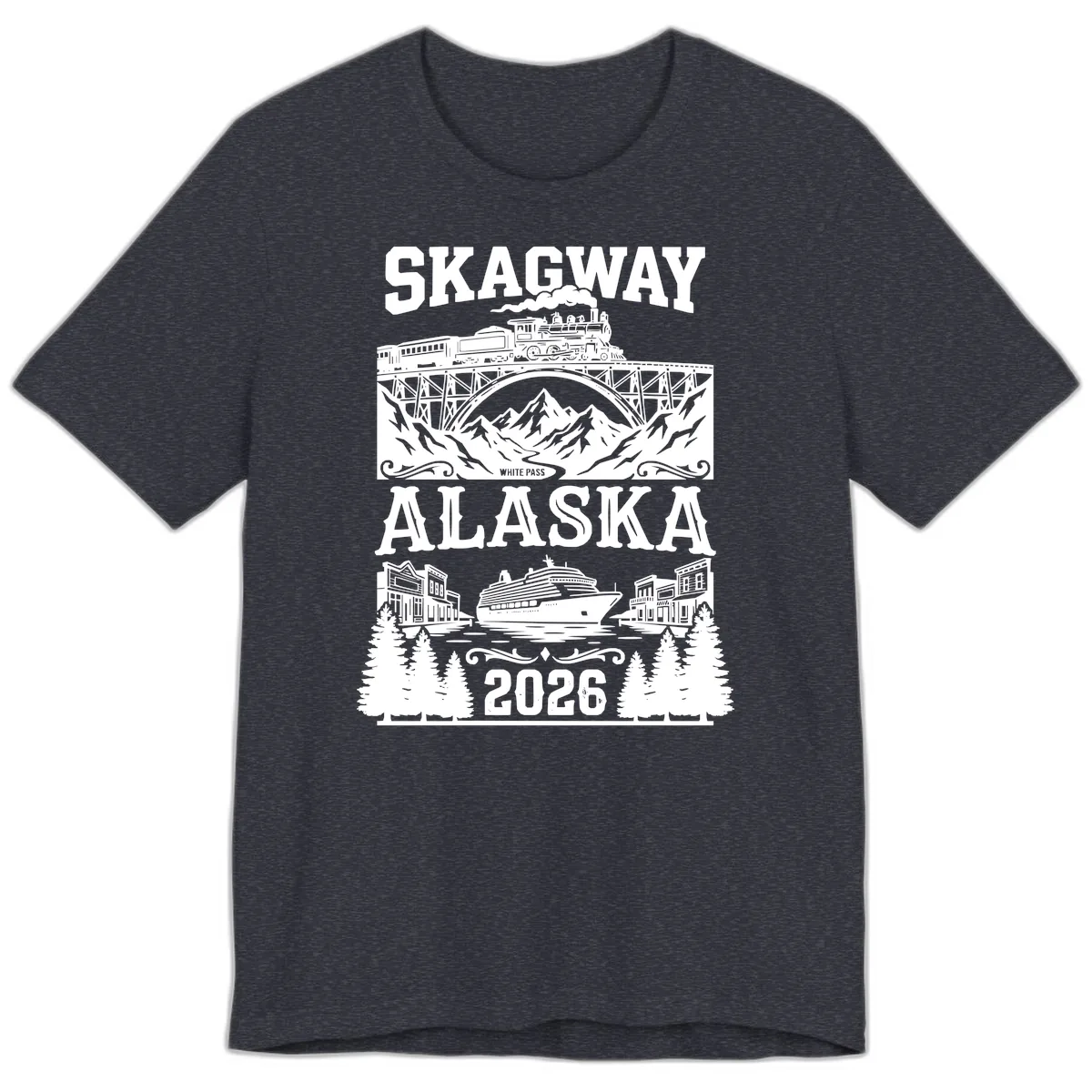 Skagway Alaska 2026 Cruise Adventure Premium T-Shirt in Heather Navy