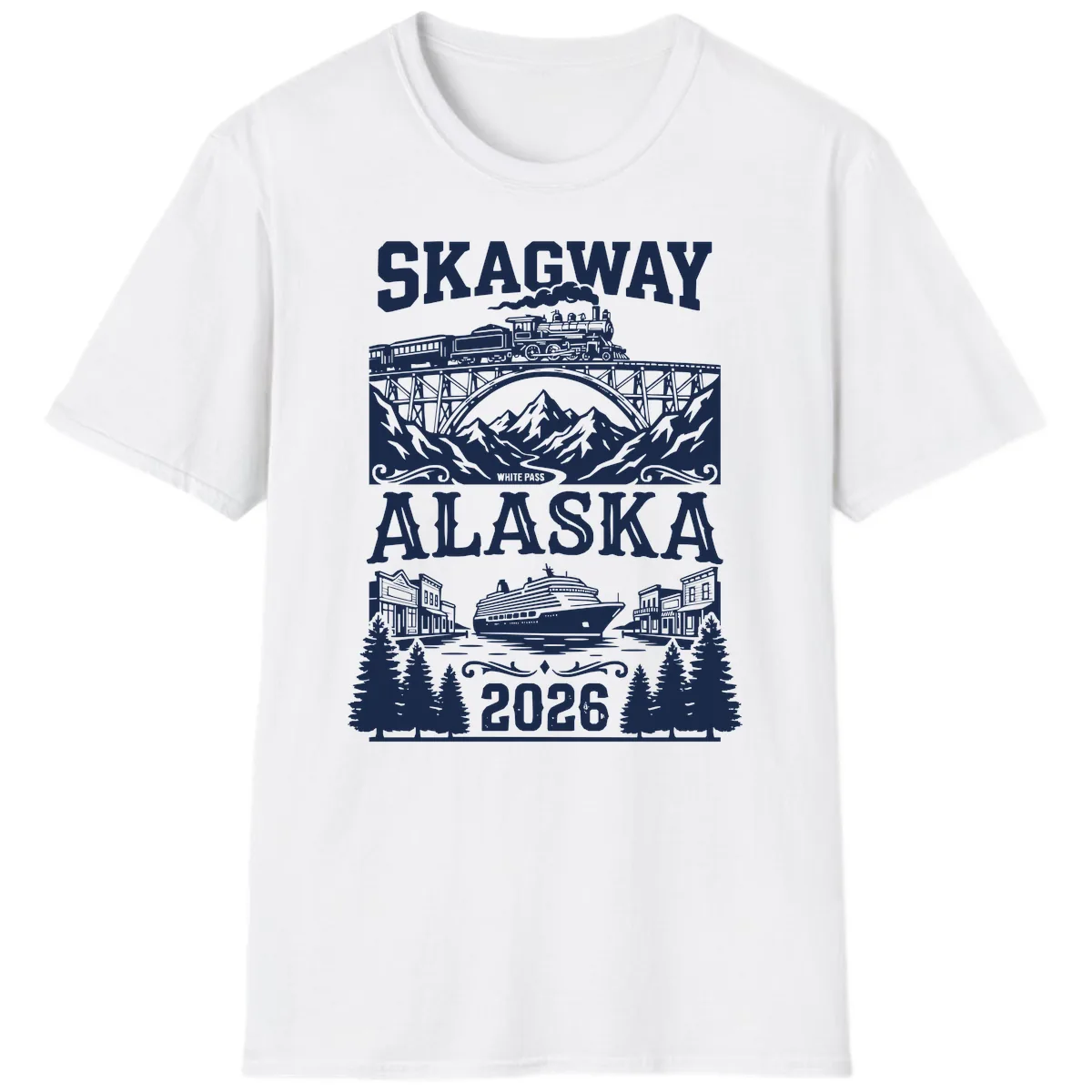 Skagway Alaska 2026 Cruise Adventure T-Shirt in White