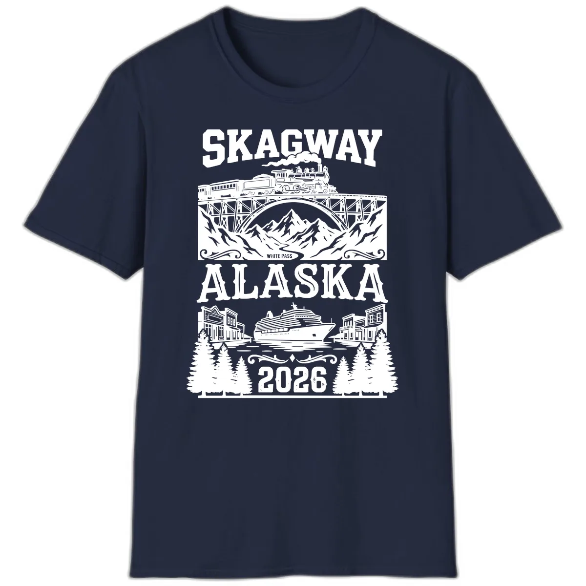 Skagway Alaska 2026 Cruise Adventure T-Shirt in Navy