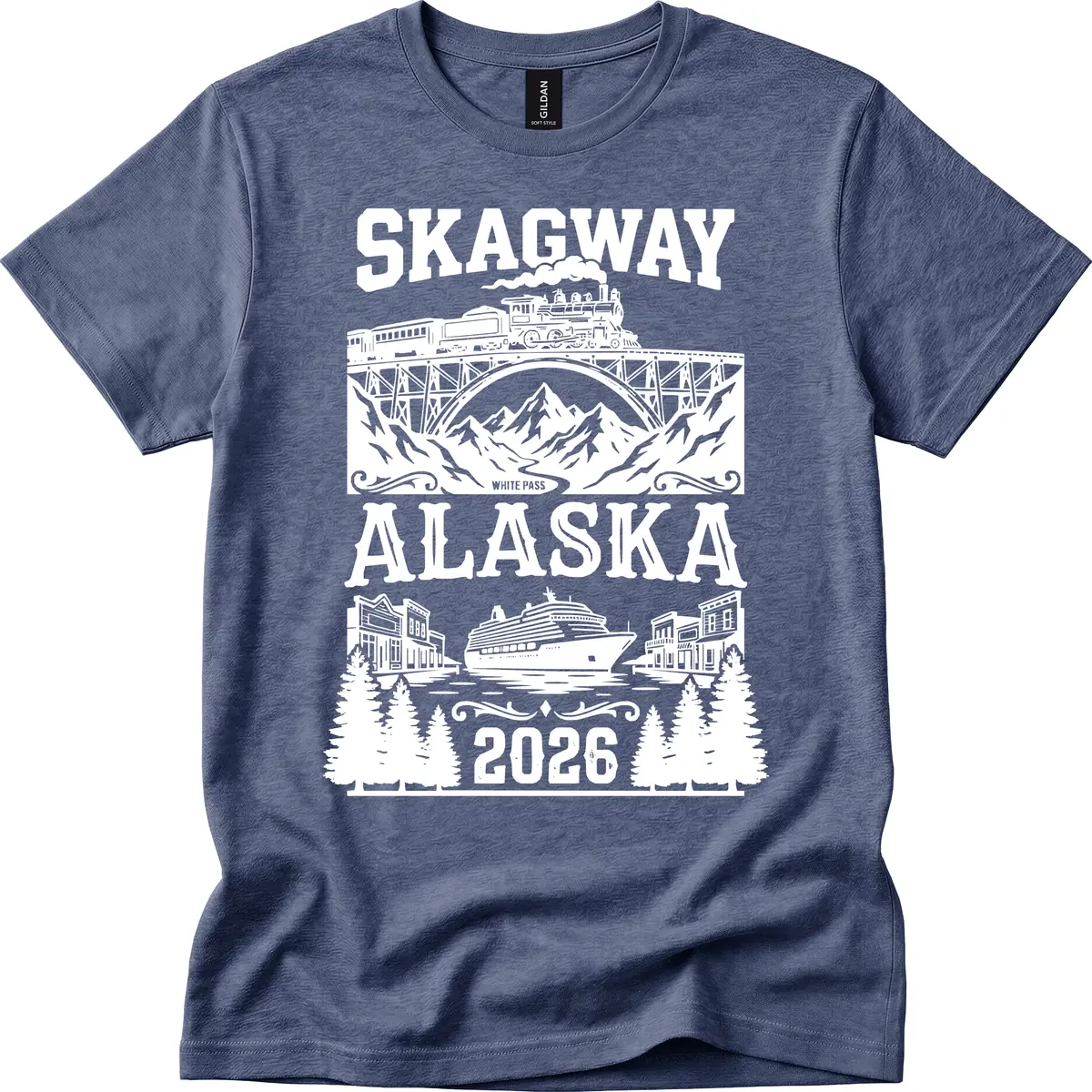 Skagway Alaska 2026 Cruise Adventure T-Shirt in Heather Navy