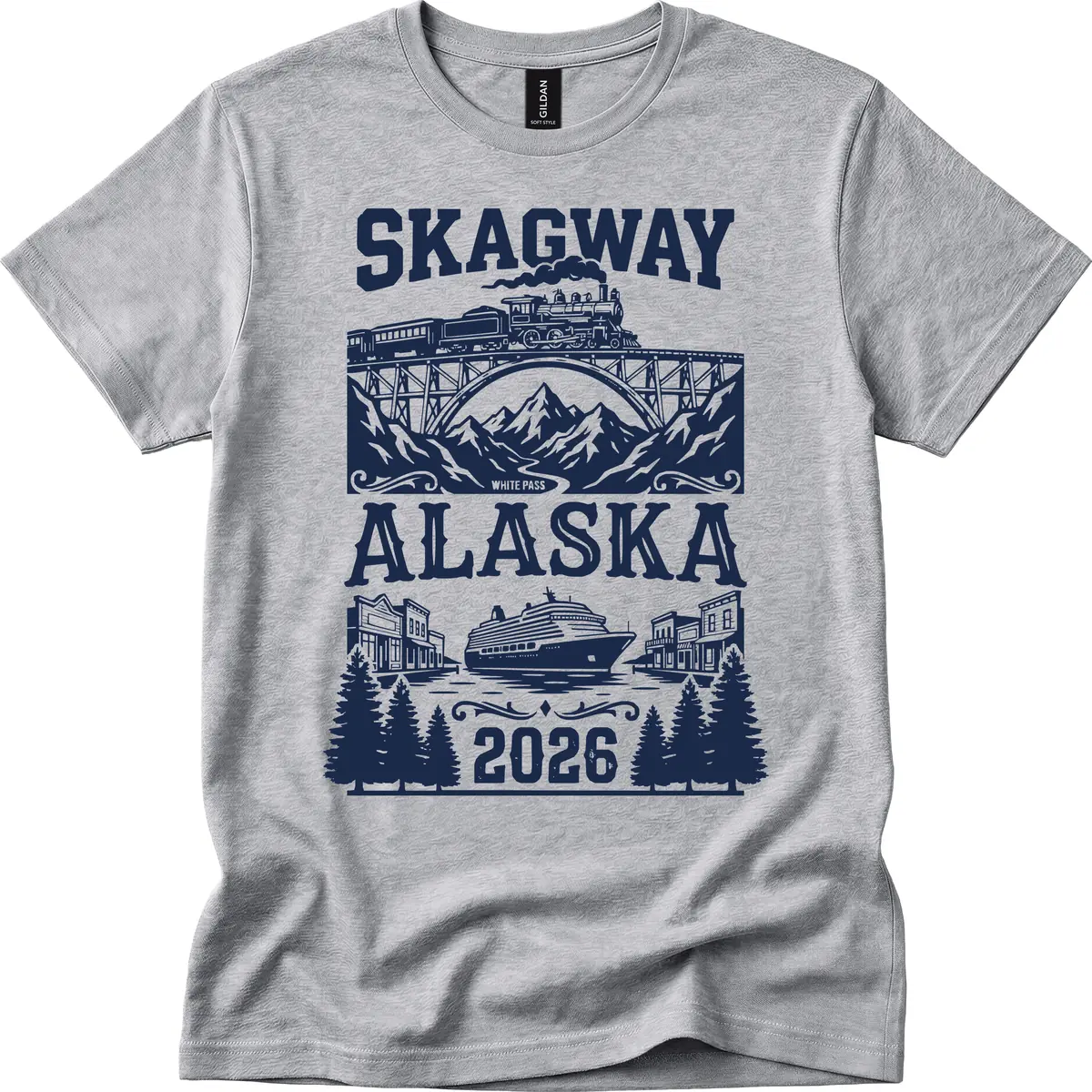 Skagway Alaska 2026 Cruise Adventure T-Shirt in Sport Grey