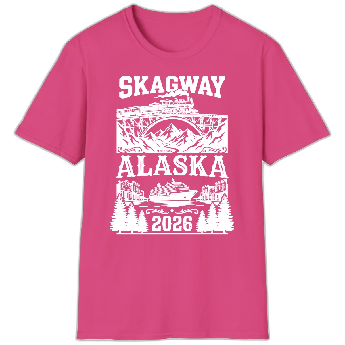 Skagway Alaska 2026 Cruise Adventure T-Shirt in Heliconia