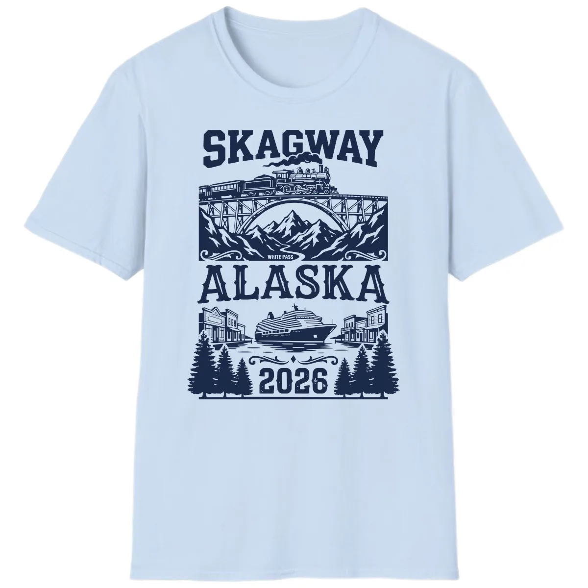 Skagway Alaska 2026 Cruise Adventure T-Shirt in Light Blue