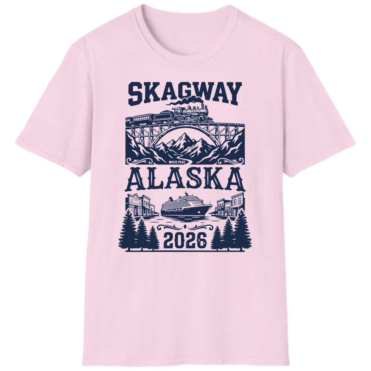 Skagway Alaska 2026 Cruise Adventure T-Shirt in Light Pink