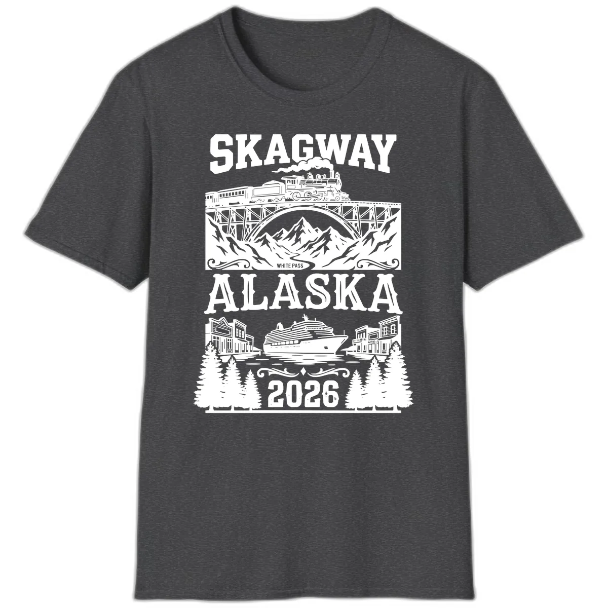 Skagway Alaska 2026 Cruise Adventure T-Shirt in Dark Heather