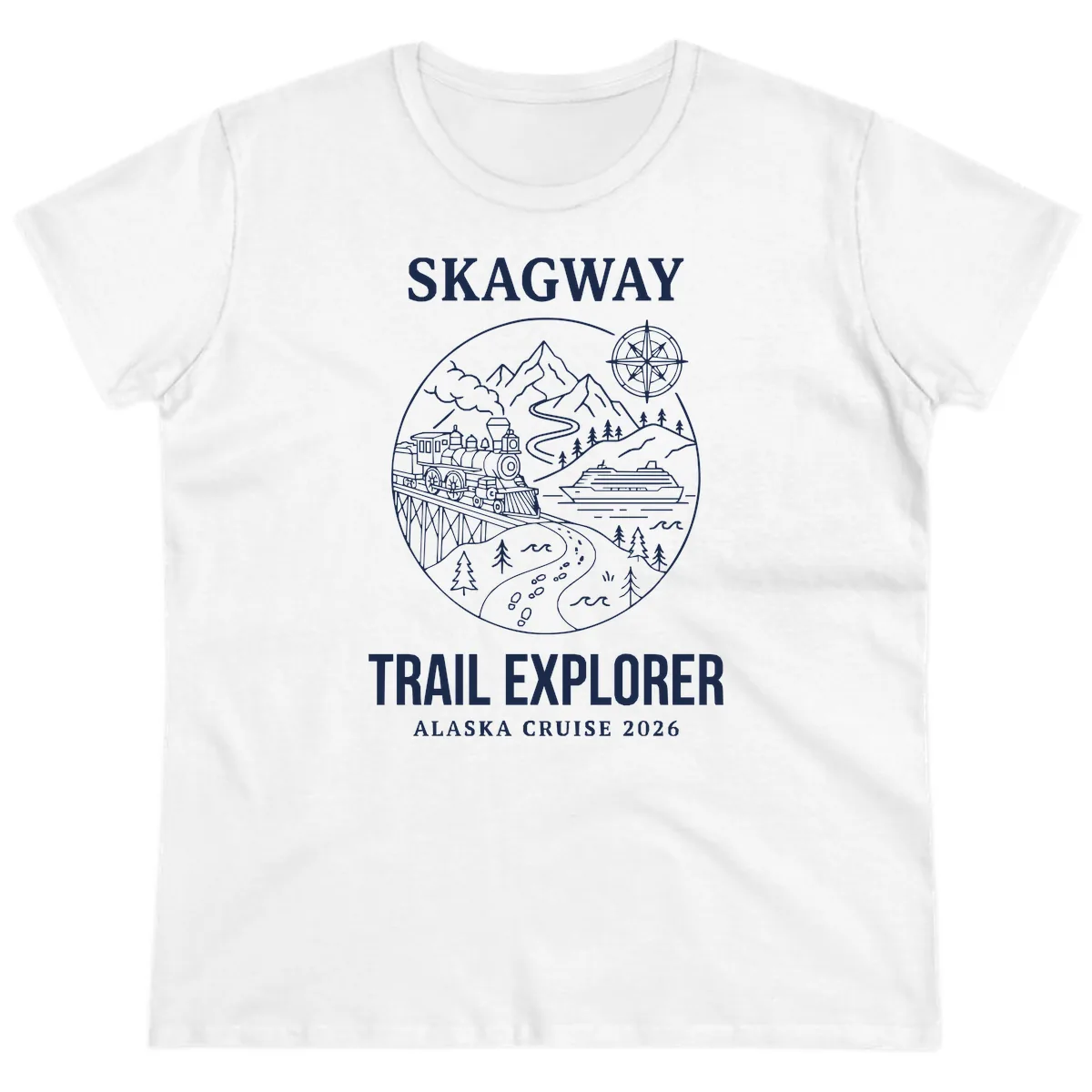 Skagway Trail Explorer Alaska Cruise Ladies Tee in White