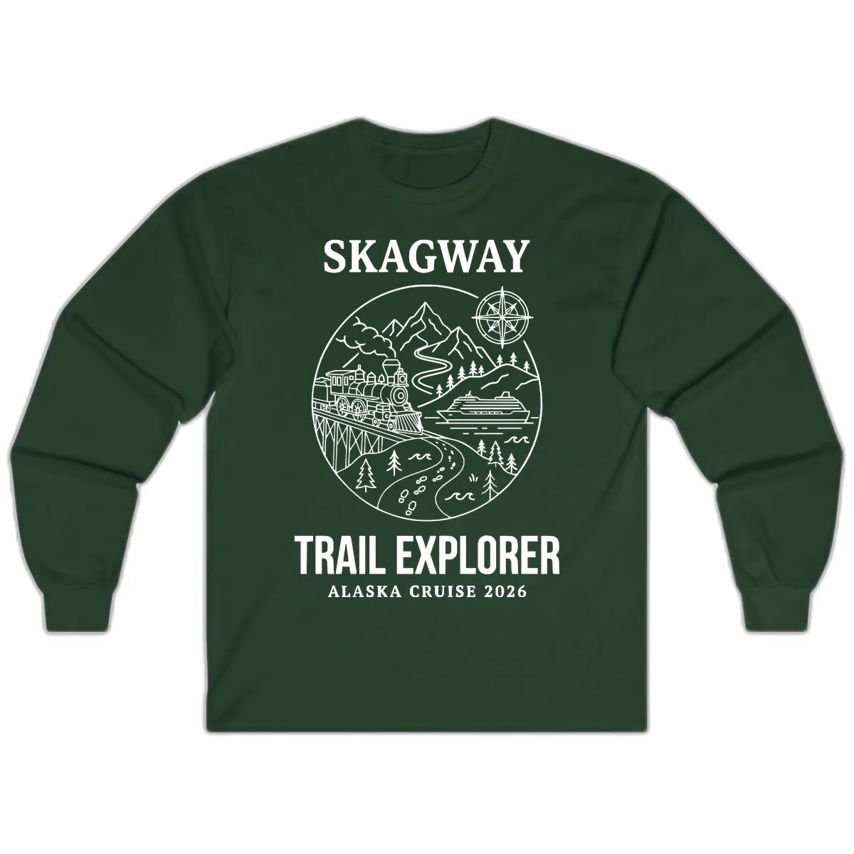 Skagway Trail Explorer Alaska Cruise Long Sleeve in Forest Green