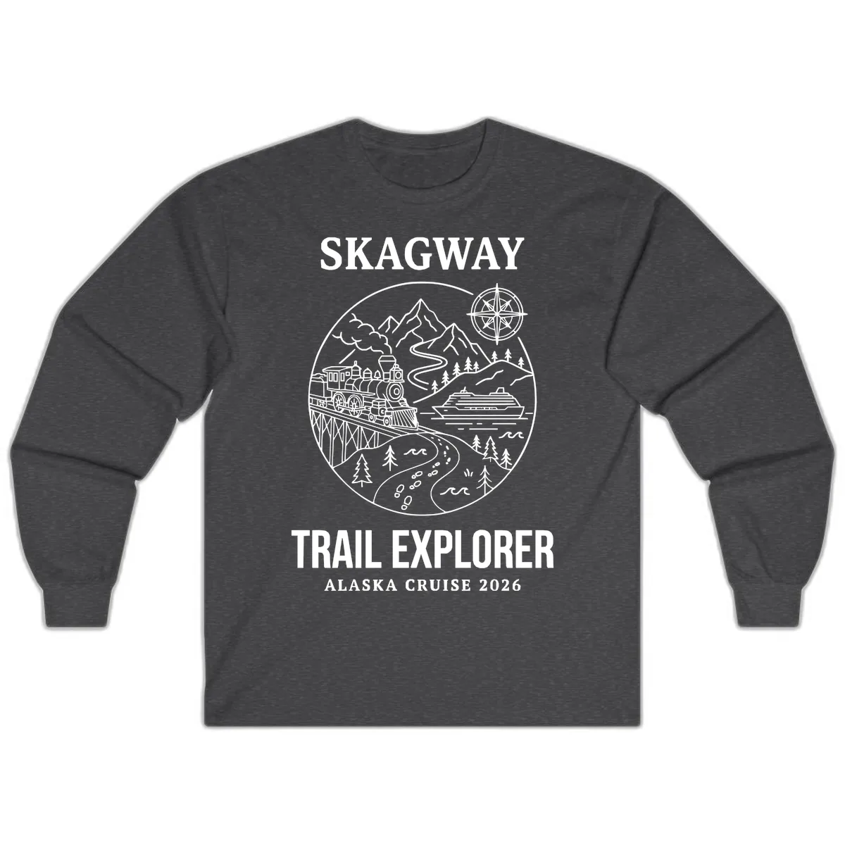 Skagway Trail Explorer Alaska Cruise Long Sleeve in Dark Heather