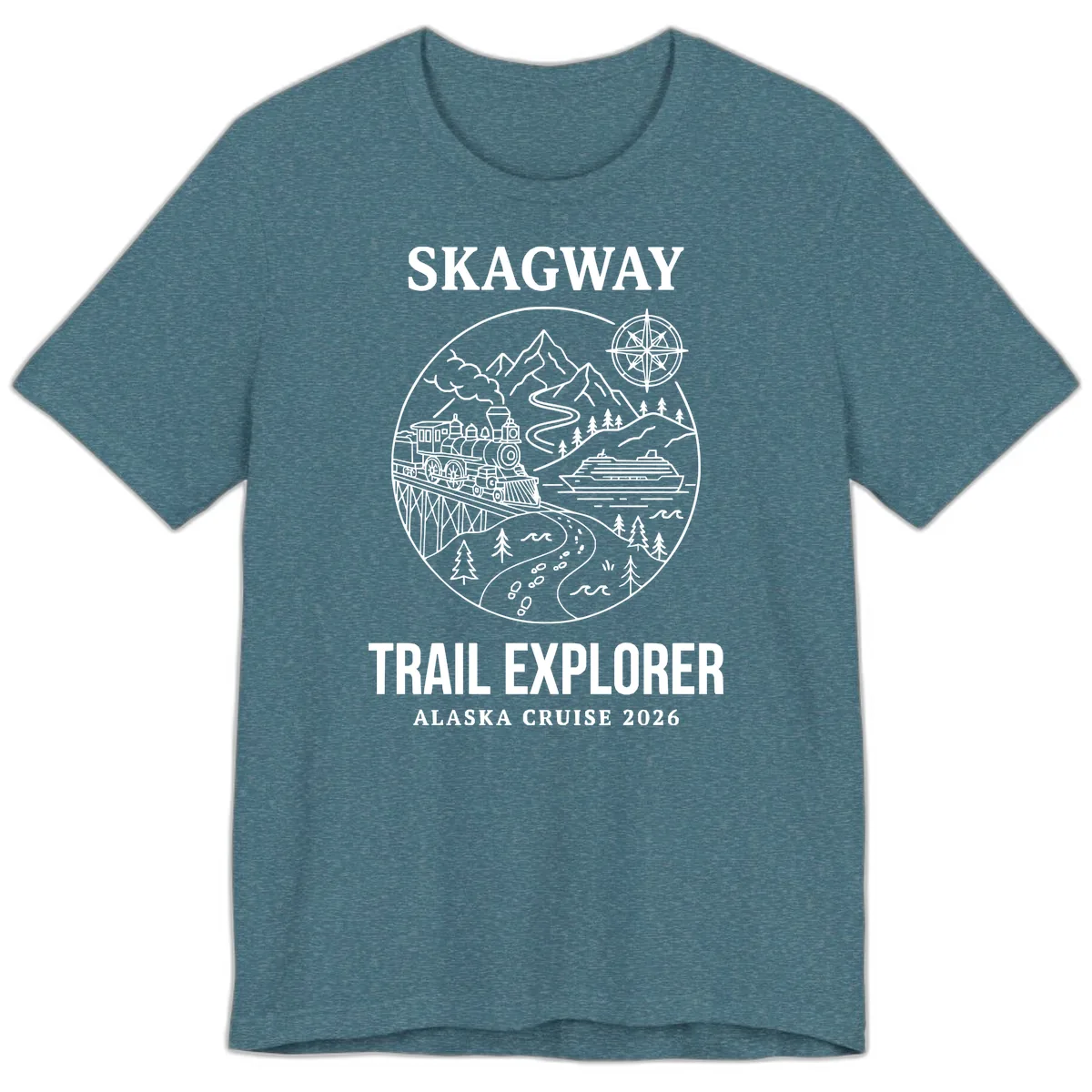 Skagway Trail Explorer Alaska Cruise Premium T-Shirt in Heather Deep Teal
