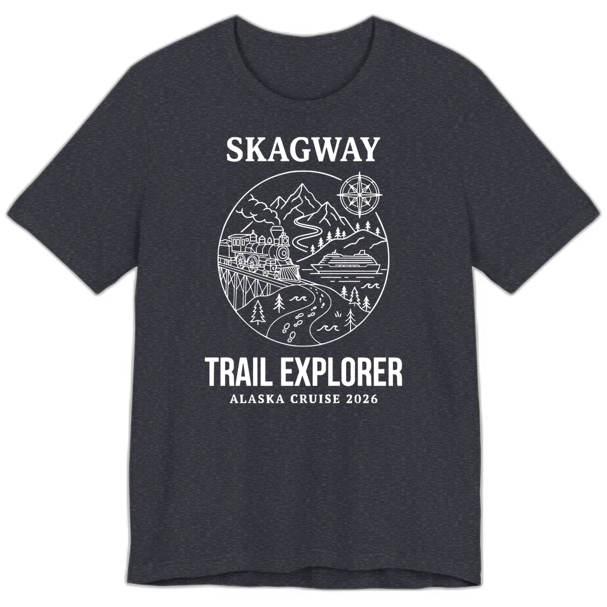 Skagway Trail Explorer Alaska Cruise Premium T-Shirt in Heather Navy