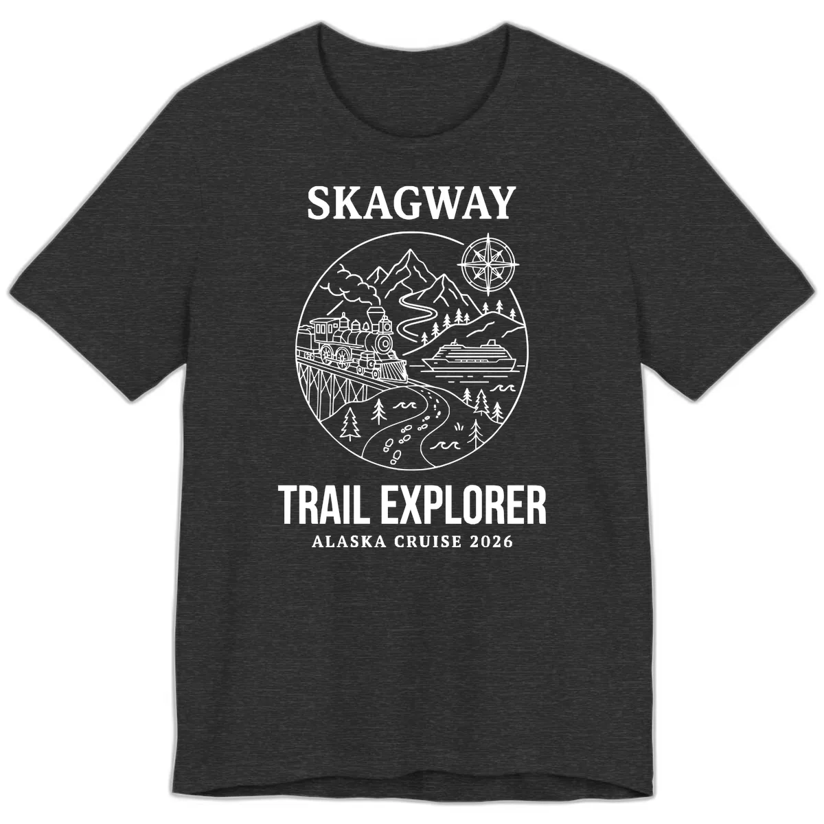 Skagway Trail Explorer Alaska Cruise Premium T-Shirt in Dark Grey Heather