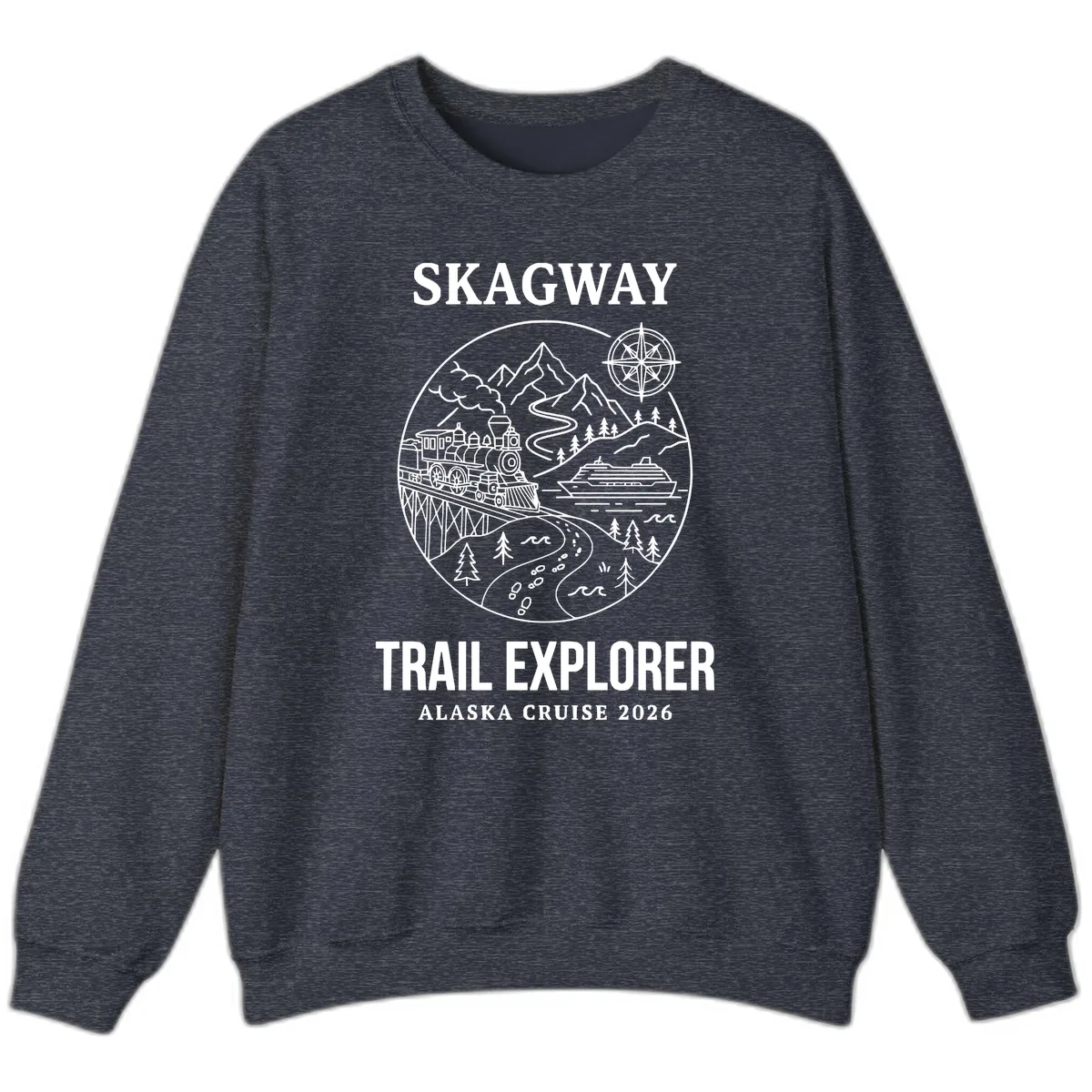 Skagway Trail Explorer Alaska Cruise Sweatshirt in Heather Sport Dark Navy