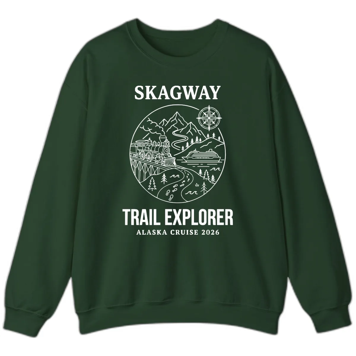 Skagway Trail Explorer Alaska Cruise Sweatshirt in Forest Green