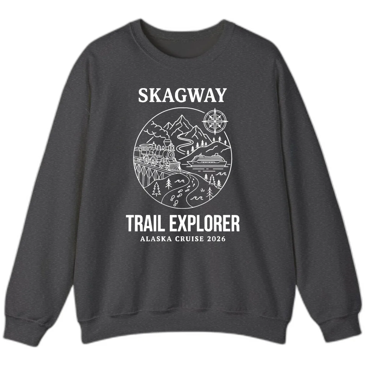 Skagway Trail Explorer Alaska Cruise Sweatshirt in Dark Heather