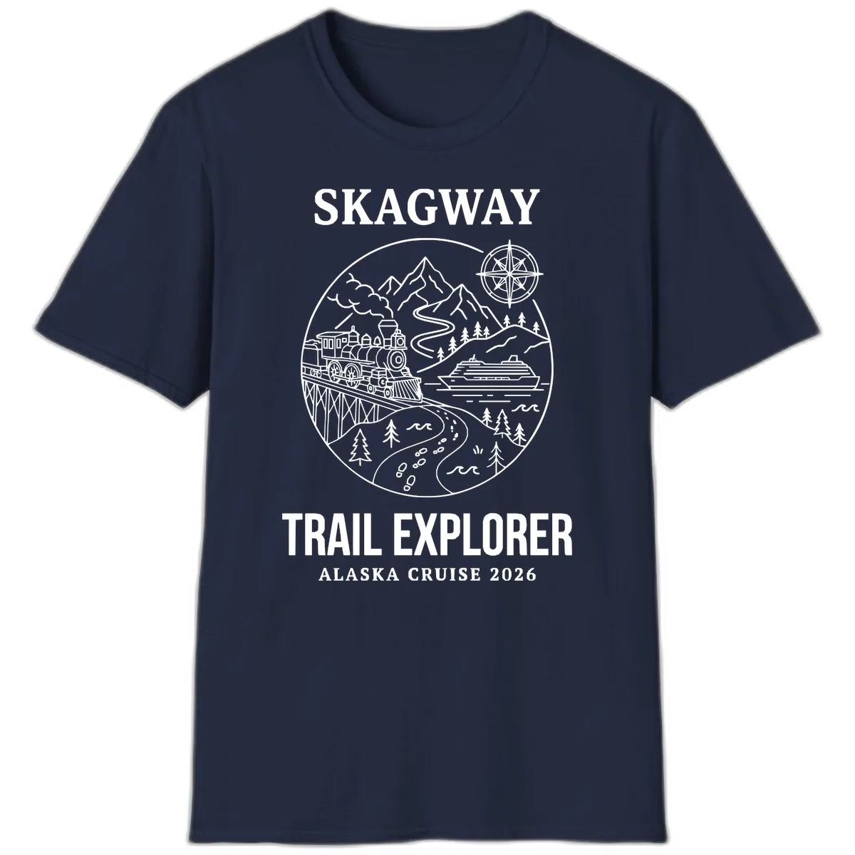Skagway Trail Explorer Alaska Cruise T-Shirt in Navy