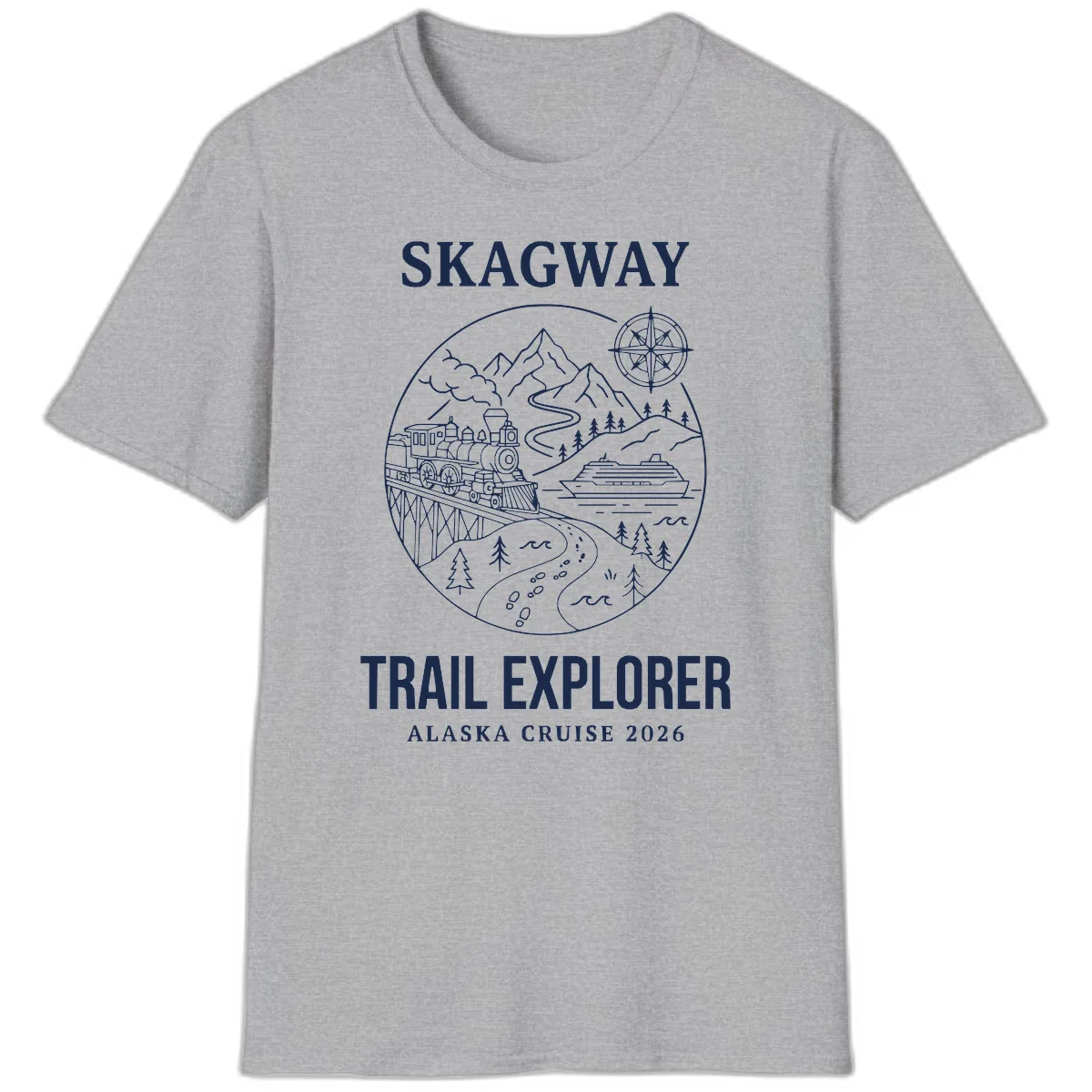 Skagway Trail Explorer Alaska Cruise T-Shirt in Sport Grey