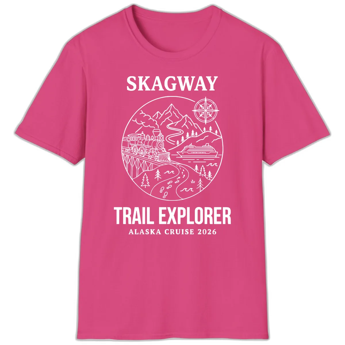 Skagway Trail Explorer Alaska Cruise T-Shirt in Heliconia