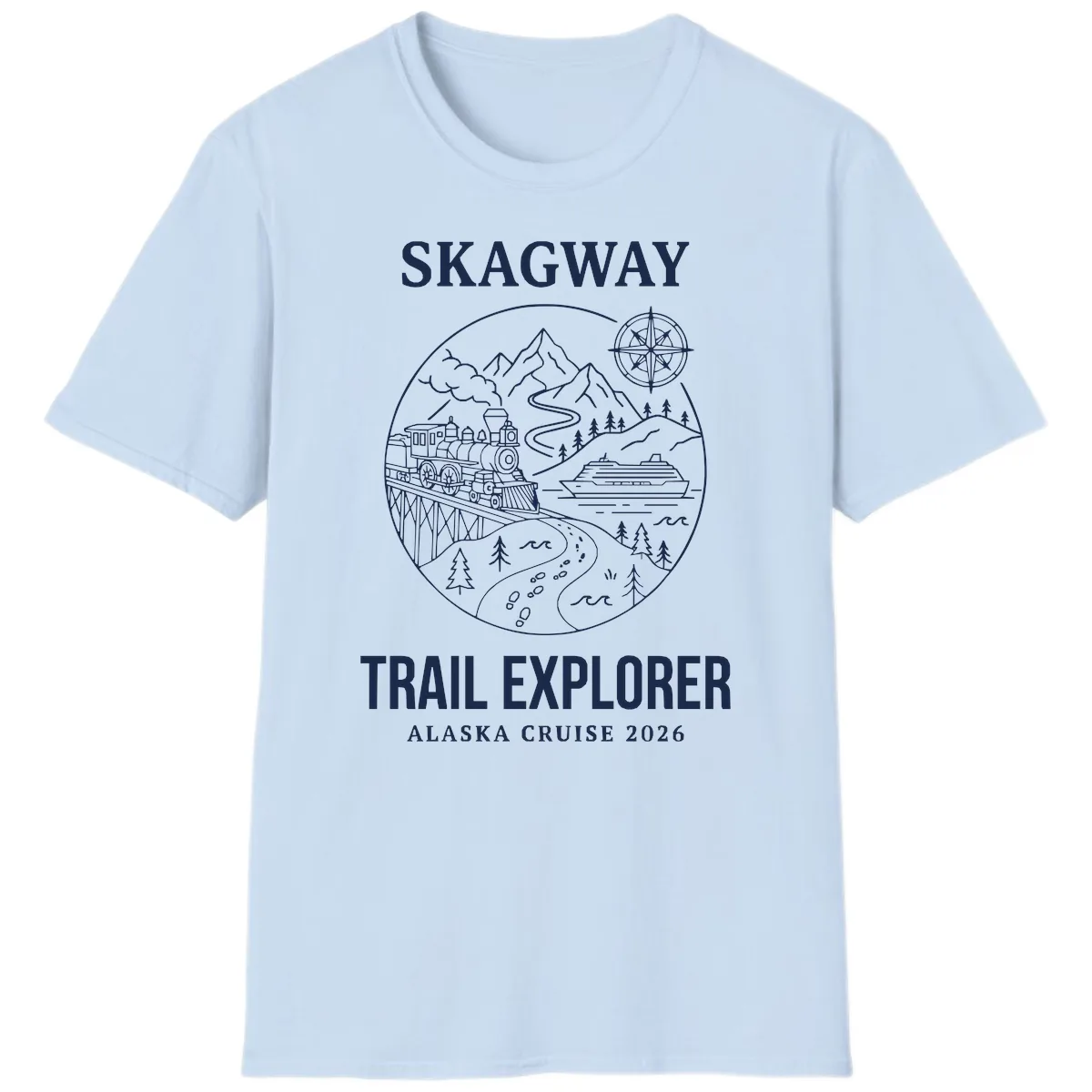 Skagway Trail Explorer Alaska Cruise T-Shirt in Light Blue