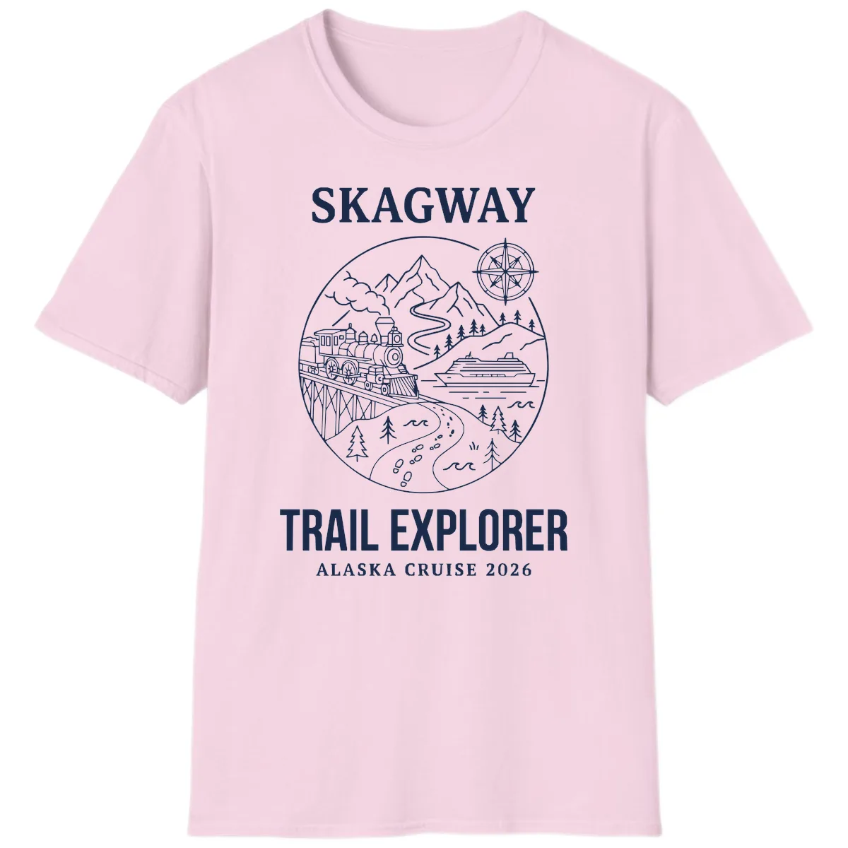 Skagway Trail Explorer Alaska Cruise T-Shirt in Light Pink