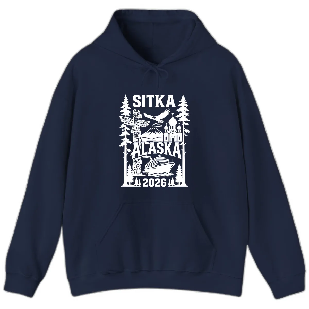 Sitka Alaska Cruise Heritage Hoodie in Navy