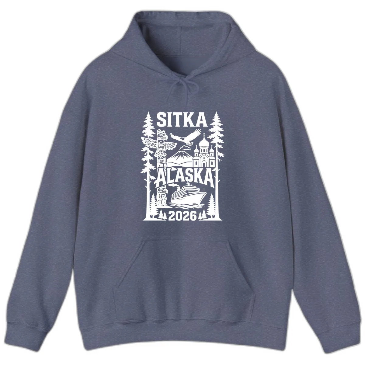 Sitka Alaska Cruise Heritage Hoodie in Heather Navy