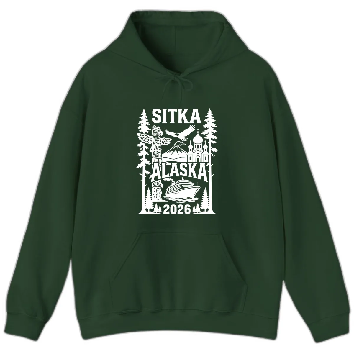Sitka Alaska Cruise Heritage Hoodie in Forest Green