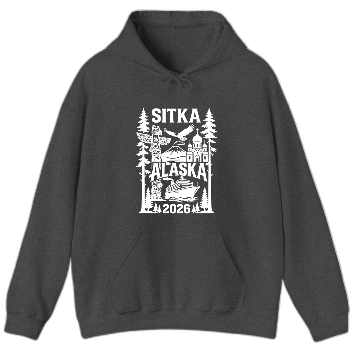 Sitka Alaska Cruise Heritage Hoodie in Dark Heather