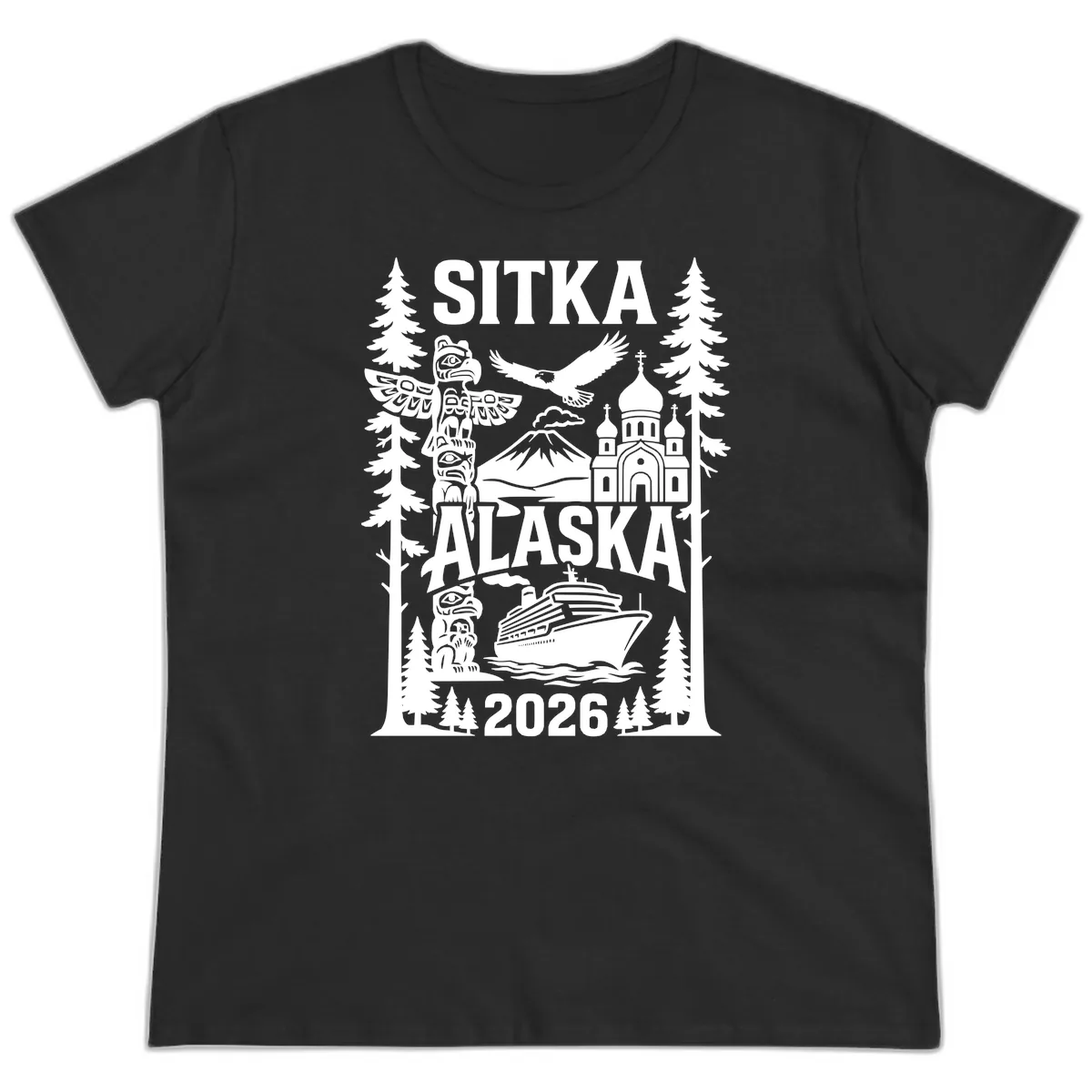 Sitka Alaska Cruise Heritage Ladies Tee in Black